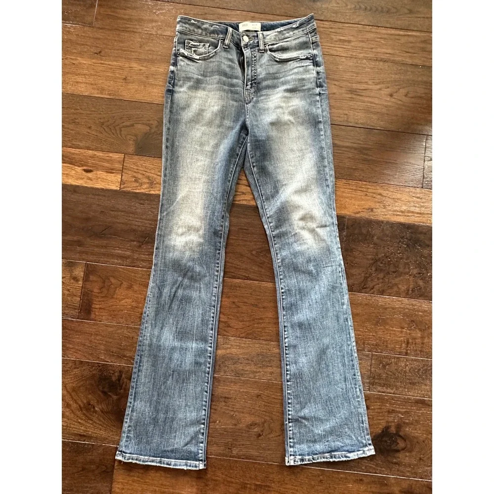 BKE Billie High Rise Tailored Bootcut Jeans Slim Fit Distressed Blue 30x36